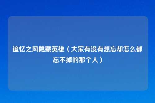 追忆之风隐藏英雄（大家有没有想忘却怎么都忘不掉的那个人）
