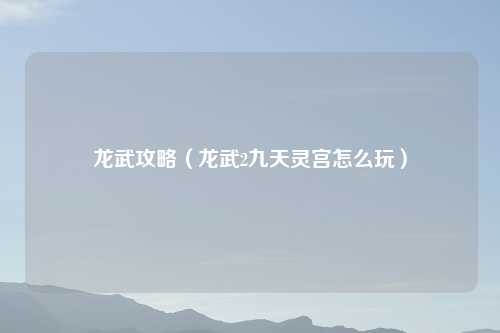 龙武攻略（龙武2九天灵宫怎么玩）