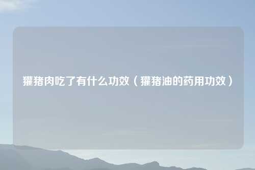獾猪肉吃了有什么功效（獾猪油的药用功效）