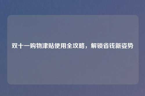 双十一购物津贴使用全攻略，解锁省钱新姿势