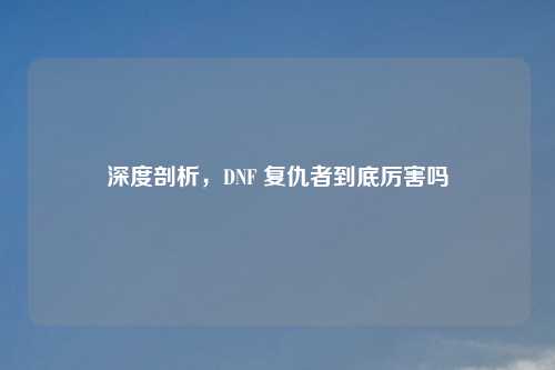 深度剖析，DNF 复仇者到底厉害吗