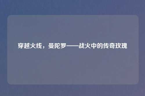 穿越火线，曼陀罗——战火中的传奇玫瑰