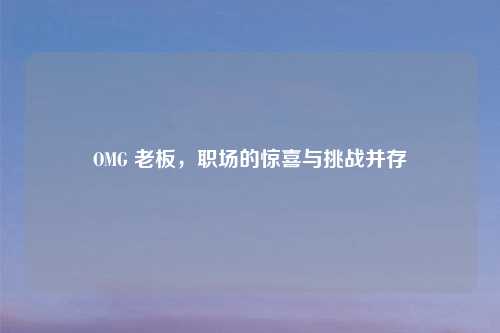 OMG 老板，职场的惊喜与挑战并存