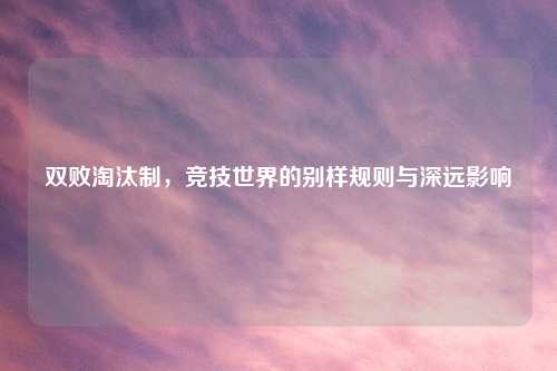 双败淘汰制，竞技世界的别样规则与深远影响