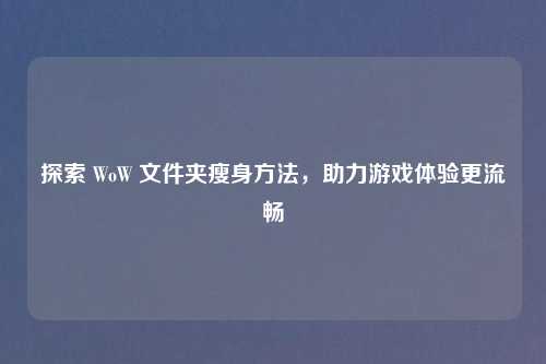 探索 WoW 文件夹瘦身方法，助力游戏体验更流畅