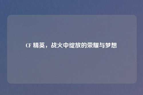 CF 精英，战火中绽放的荣耀与梦想