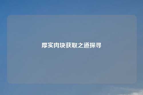 厚实肉块获取之道探寻