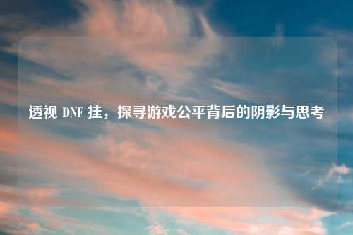 透视 DNF 挂，探寻游戏公平背后的阴影与思考