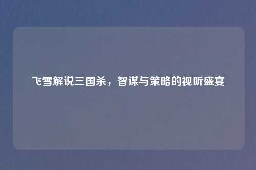 飞雪解说三国杀，智谋与策略的视听盛宴
