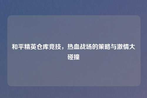 和平精英仓库竞技，热血战场的策略与激情大碰撞