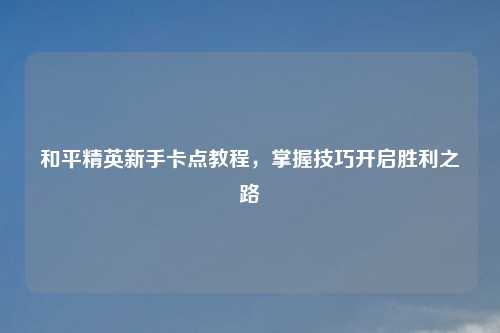 和平精英新手卡点教程，掌握技巧开启胜利之路