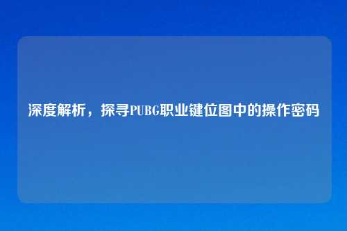 深度解析，探寻PUBG职业键位图中的操作密码