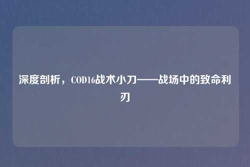 深度剖析，COD16战术小刀——战场中的致命利刃