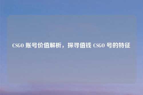 CSGO 账号价值解析，探寻值钱 CSGO 号的特征