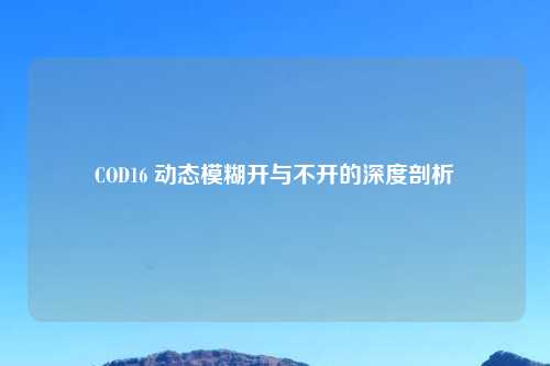 COD16 动态模糊开与不开的深度剖析