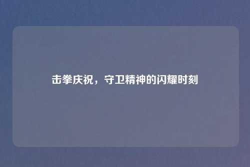 击拳庆祝，守卫精神的闪耀时刻
