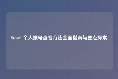 Steam 个人账号查看方法全面指南与要点探索