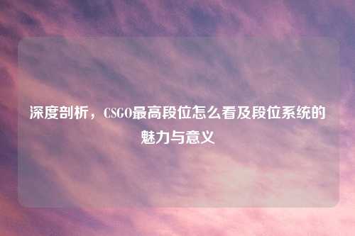 深度剖析，CSGO最高段位怎么看及段位系统的魅力与意义
