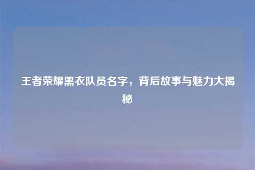 王者荣耀黑衣队员名字,背后故事与魅力大揭秘