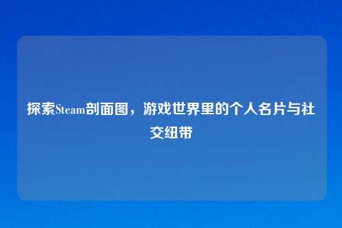 探索Steam剖面图，游戏世界里的个人名片与社交纽带