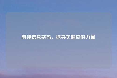 解锁信息密码，探寻关键词的力量