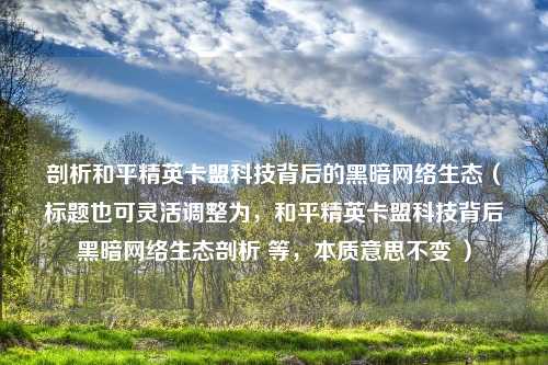 剖析和平精英卡盟科技背后的黑暗网络生态（标题也可灵活调整为，和平精英卡盟科技背后黑暗网络生态剖析 等，本质意思不变 ）