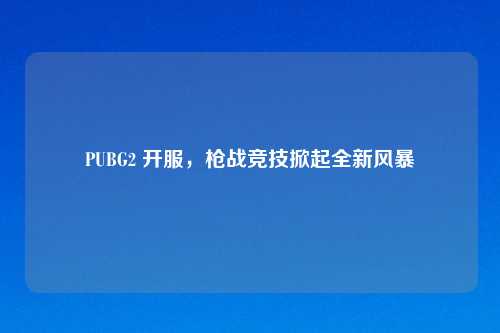 PUBG2 开服，枪战竞技掀起全新风暴