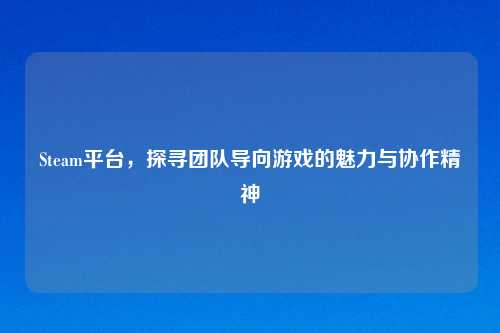 Steam平台，探寻团队导向游戏的魅力与协作精神