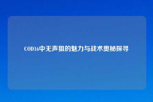 COD16中无声狙的魅力与战术奥秘探寻