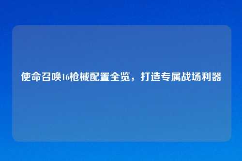使命召唤16枪械配置全览，打造专属战场利器