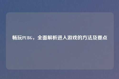 畅玩PUBG，全面解析进入游戏的方法及要点