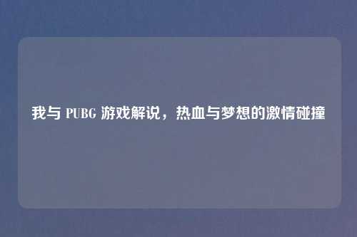 我与 PUBG 游戏解说，热血与梦想的激情碰撞