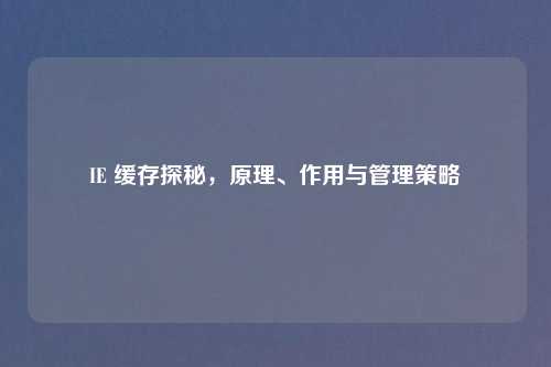 IE 缓存探秘，原理、作用与管理策略