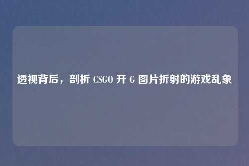 透视背后，剖析 CSGO 开 G 图片折射的游戏乱象