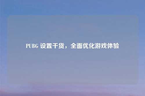 PUBG 设置干货，全面优化游戏体验
