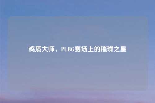 鸡质大师，PUBG赛场上的璀璨之星