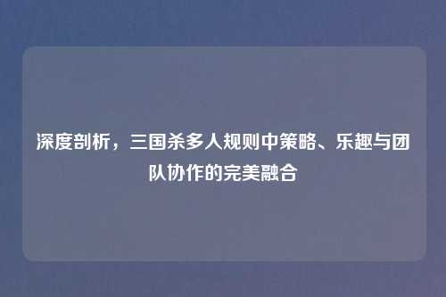 深度剖析，三国杀多人规则中策略、乐趣与团队协作的完美融合