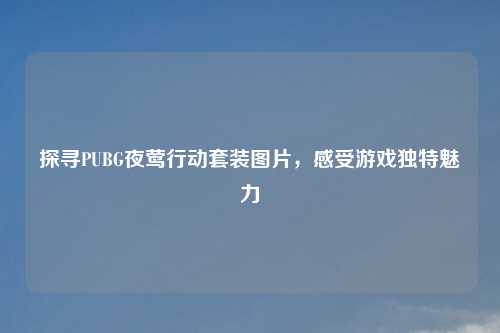 探寻PUBG夜莺行动套装图片，感受游戏独特魅力