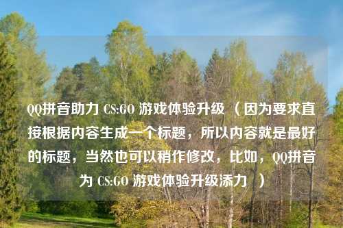 QQ拼音助力 CS:GO 游戏体验升级 （因为要求直接根据内容生成一个标题，所以内容就是最好的标题，当然也可以稍作修改，比如，QQ拼音为 CS:GO 游戏体验升级添力  ）