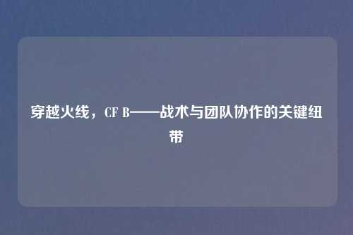穿越火线，CF B——战术与团队协作的关键纽带