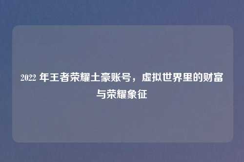 2022 年王者荣耀土豪账号，虚拟世界里的财富与荣耀象征