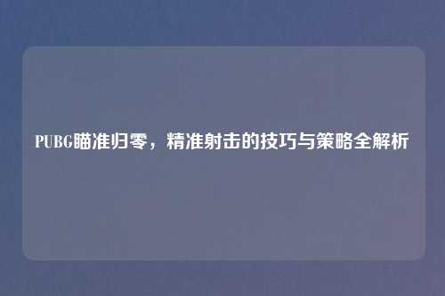 PUBG瞄准归零，精准射击的技巧与策略全解析