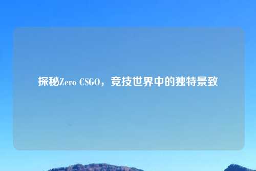 探秘Zero CSGO，竞技世界中的独特景致