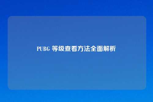 PUBG 等级查看方法全面解析