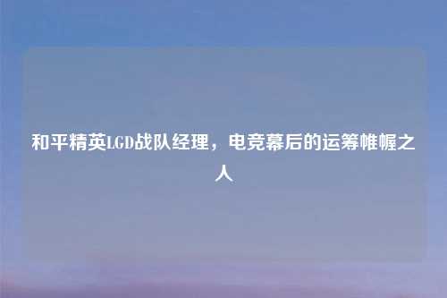 和平精英LGD战队经理，电竞幕后的运筹帷幄之人