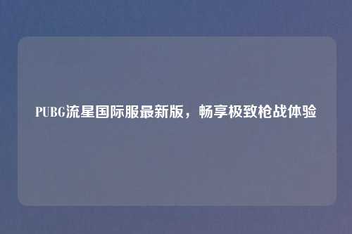 PUBG流星国际服最新版，畅享极致枪战体验