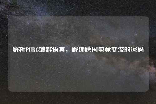 解析PUBG端游语言，解锁跨国电竞交流的密码