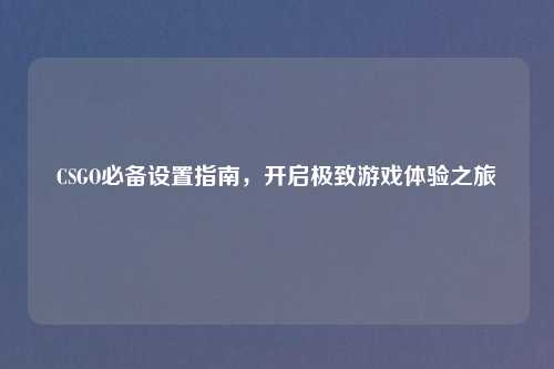 CSGO必备设置指南，开启极致游戏体验之旅