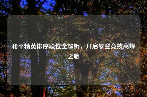 和平精英排序段位全解析，开启攀登竞技高峰之旅