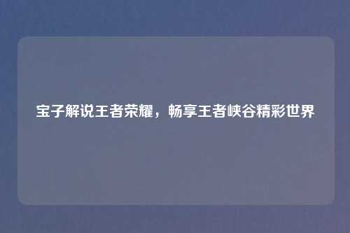 宝子解说王者荣耀，畅享王者峡谷精彩世界